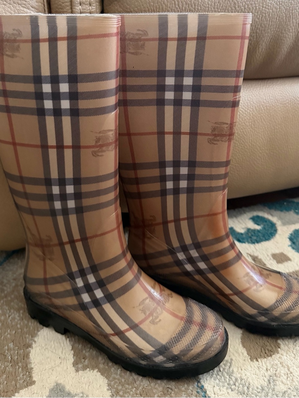 Burberry Tan Plaid Women's Rain Boots